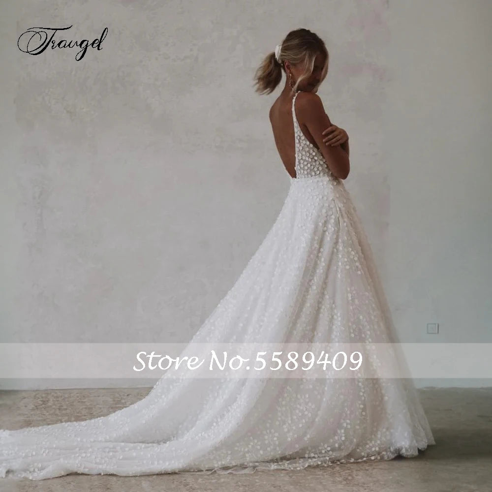 Custom A Line Lace Wedding Dress Backless Vintage Bridal