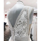 Lakshmigown Boho Champagne Lace V Neck Sleeveless Custom Train Bridal Gown