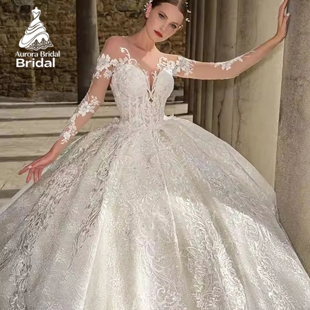 Aurora Custom Vintage Puffy A Line Long Sleeves Wedding Dress