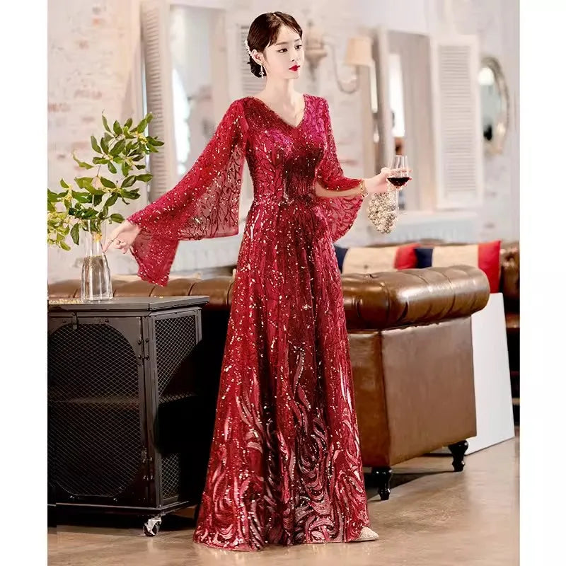 2025 Gold Sequin Mother Of The Bridal Dresses Elegant V-Neck A-Line Floor-Length Long Wedding Party Gowns Customized