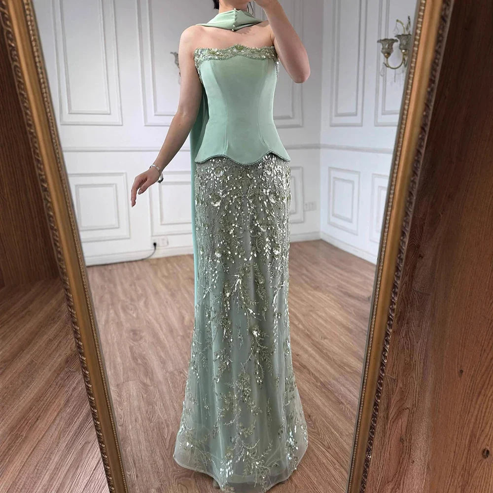 Luxury Sage Green   Beaded Mermaid Evening Dress LA73050C