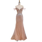 Luxury Nude Off Shoulder Beaded Tassel Evening Dress LA72854A