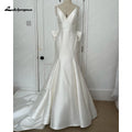 Lakshmigown Satin Mermaid Wedding Dress Spaghetti Straps Backless Bow