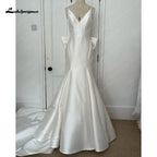 Lakshmigown Satin Mermaid Wedding Dress Spaghetti Straps Backless Bow