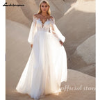 Lakshmigown Puffy Long Sleeves A Line Wedding Dress Deep V Plus Size Custom