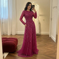 Custom Nude Crew Neck Beaded A Line Evening Dress For Women