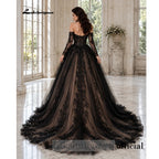 Gothic Wedding Dress Off The Shoulder Ball Gown Black Lace Corset