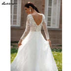 Lakshmigown Lace V-Neck Chiffon Wedding Dress A-Line Backless Customized