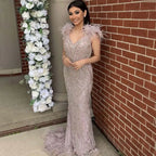 Custom Lilac Feather Beaded Mermaid Evening Dress 2025 Elegant Party Gown Women