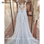 Lakshmigown Custom Illusion Backless Sleeveless Appliques Wedding Dress Bride