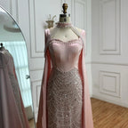 Blue Pearl Beaded Mermaid Evening Dress With Cape For Women Customized