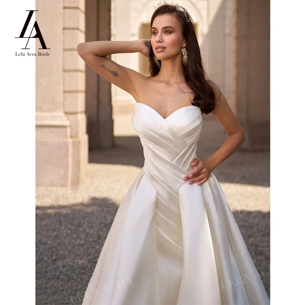 Lela Acra Sweetheart Satin Wedding Dress Princess Plus Size Bridal Gown