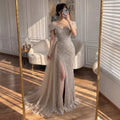 Luxury Off Shoulder Mermaid Evening Gown With Beaded Side Train