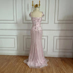 Pink Mermaid Beaded Evening Gown Customized Arabic Wedding Dress