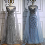 Luxury Nude Beaded Mermaid Evening Dress with Cape LA72814