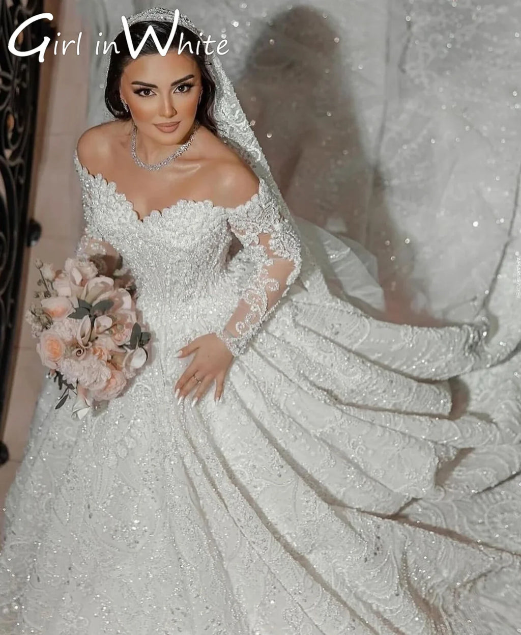 Custom Off Shoulder Sweetheart Organza Wedding Ballgown With Beaded Embroidery