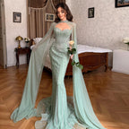 Vestido de noche de lujo de cristal verde salvia Sharon Said con mangas capa largas rosa para mujer vestidos de fiesta de boda SS156 personalizado