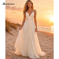 Elegant Deep V Spaghetti Strap Boho Wedding Dress A Line Bridal Gown
