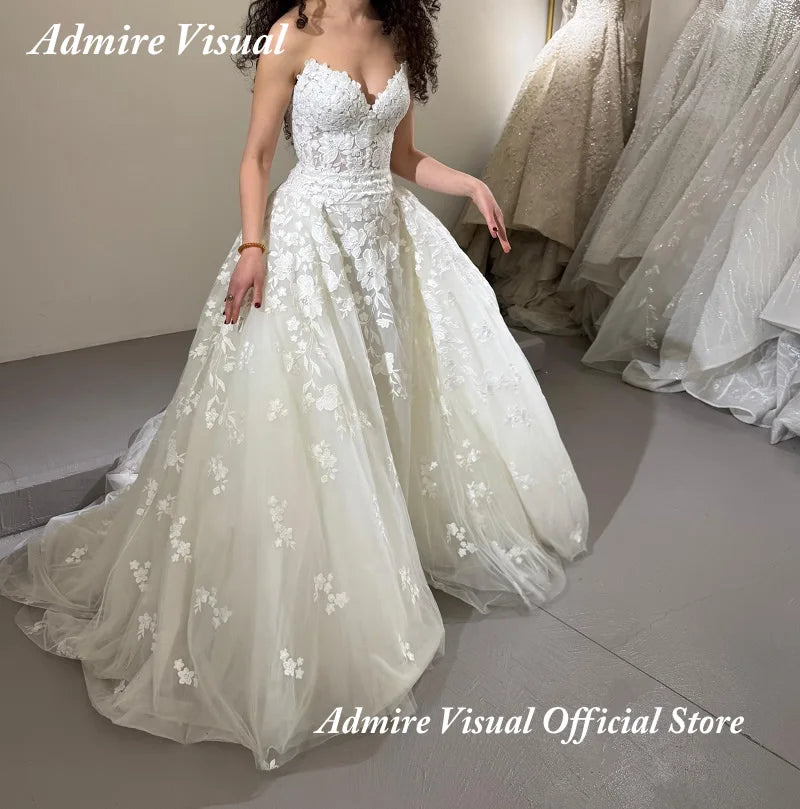 Mermaid Lace Wedding Dress Sweetheart Sleeveless Detachable Train