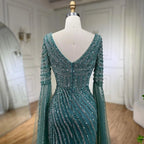 Turquoise Beaded Mermaid Evening Gown Sweetheart Overskirt Party Dress Women