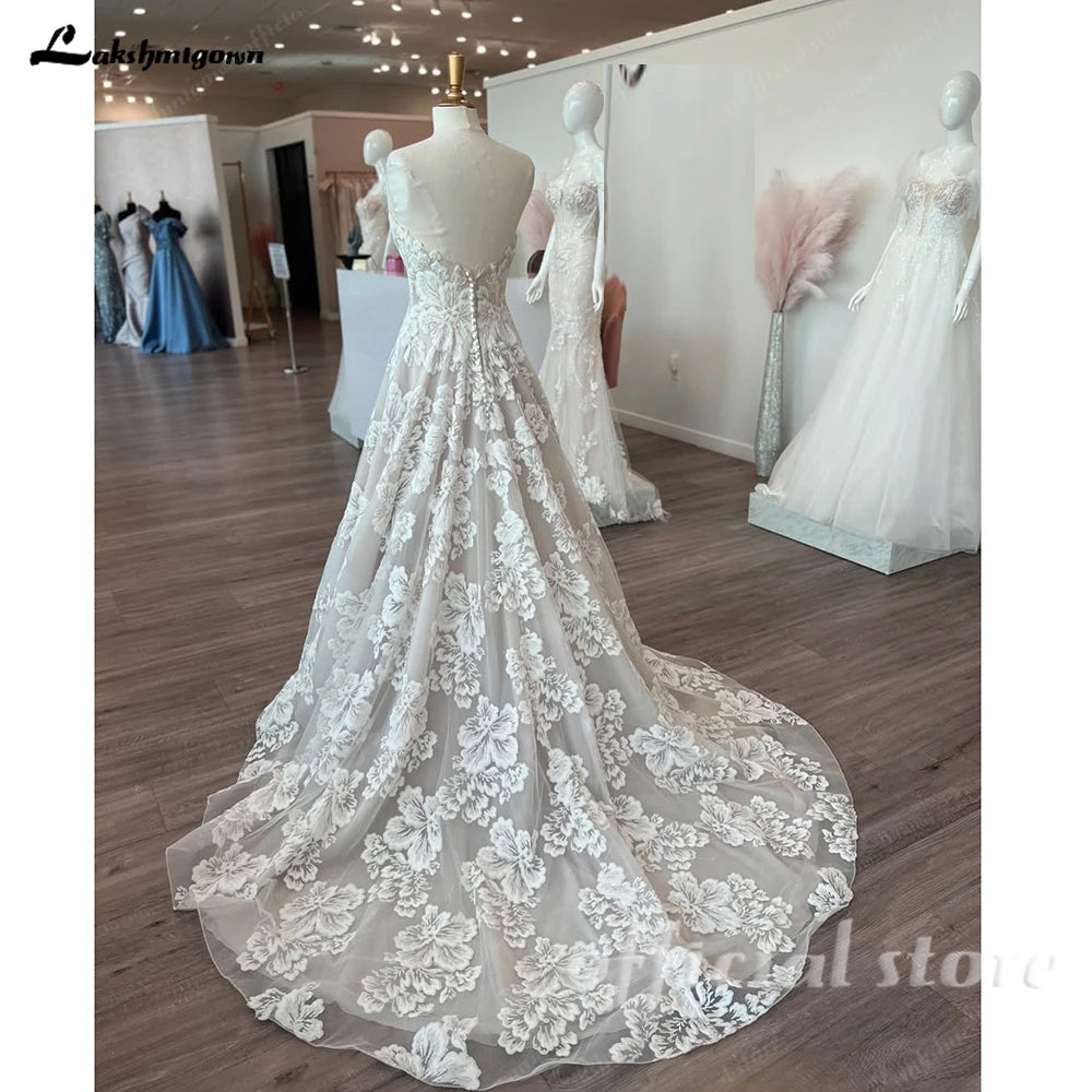 Lakshmigown Champagne Boho Sweetheart Custom Wedding Dress