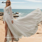 Lakshmigown Custom Aline Wedding Dress V Neck Chiffon Long Sleeves