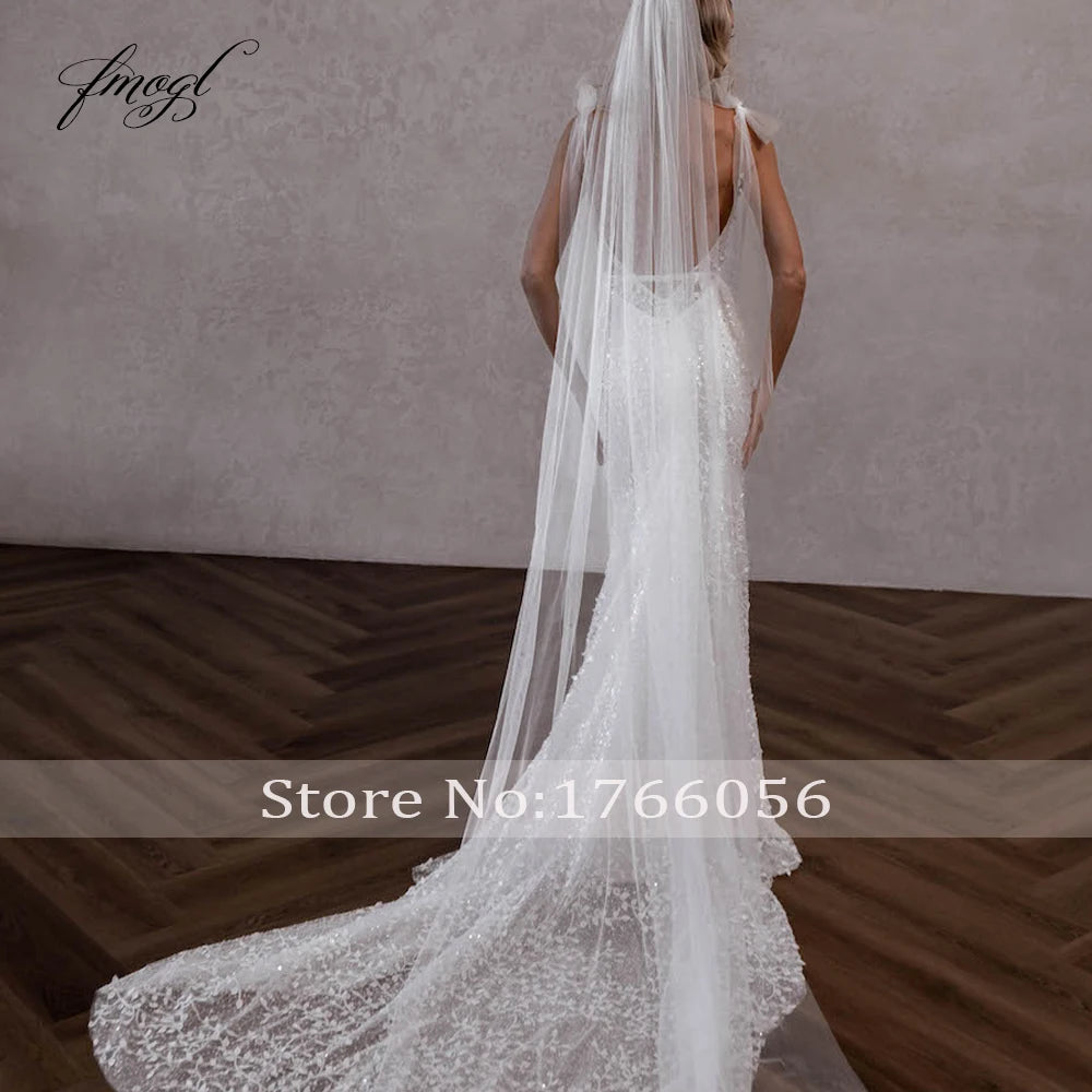 Custom Backless V Neck Lace Mermaid Wedding Dress Spaghetti Straps