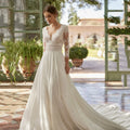 Summer Boho Lace Beach Wedding Dress V Neck Three Quarter Sleeves