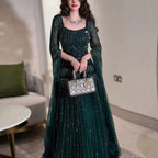 Caramel Beaded A Line Evening Dress With Cape Sleeves Formal Gown For Women