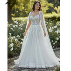 Custom Lace Spaghetti Strap Bridal Gown With Detachable Cape For Brides