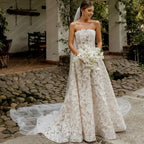 Lakshmigown Floral Lace A Line Strapless Custom Wedding Dress