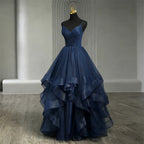 Marineblaue Quinceañera-Kleider mit Rüschen, V-Ausschnitt, Trägerbändchen, einfaches festliches verführerisches Prinzessinnenkleid Vestidos De Quinceañera