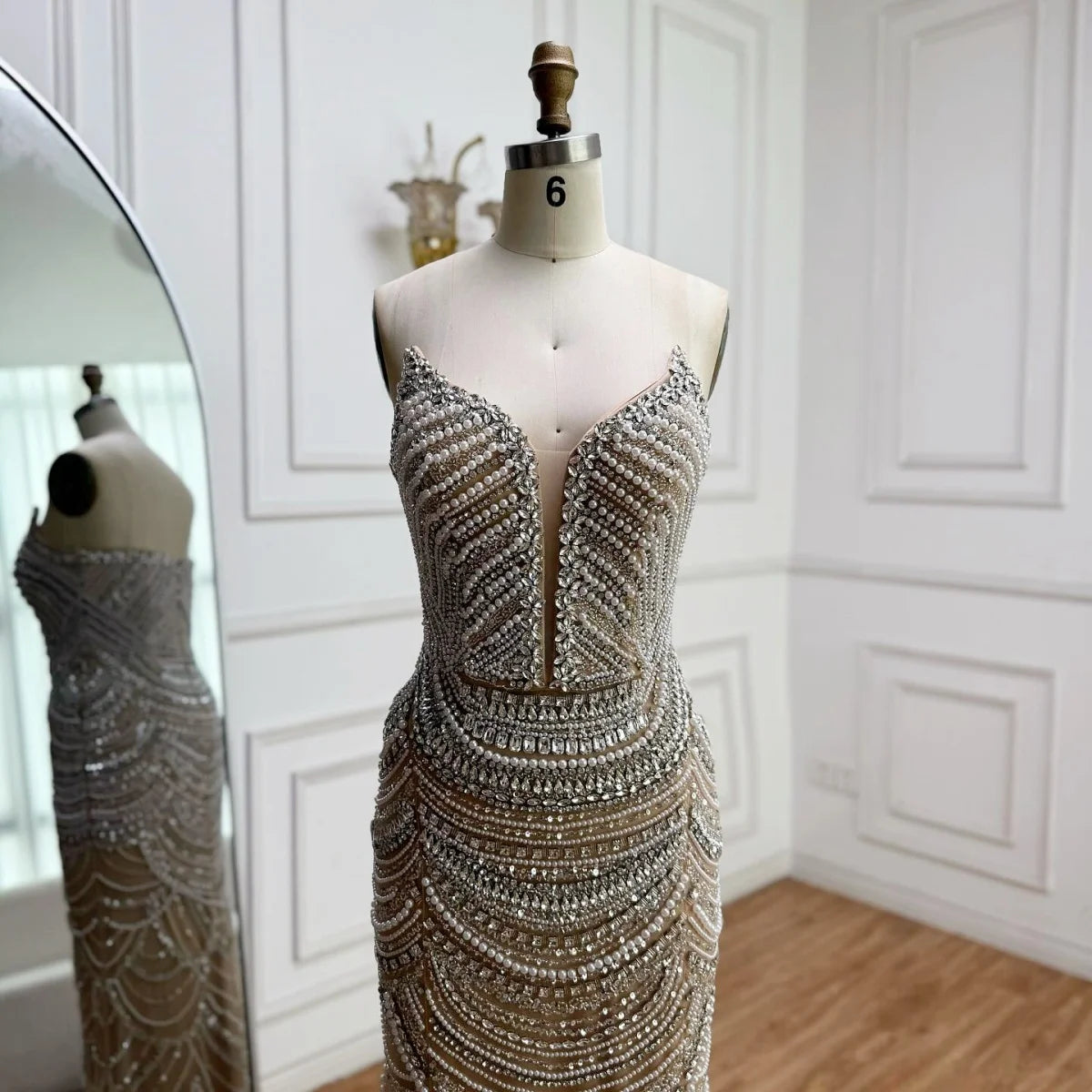 Serene Hill Custom Mermaid Beaded Pearl Evening Gown 2026