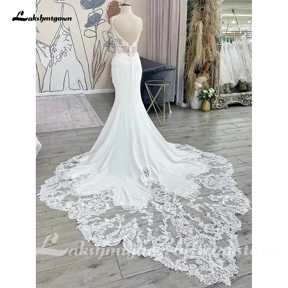 Lakshmigown Custom Mermaid Wedding Dress Lace Appliques Court Train