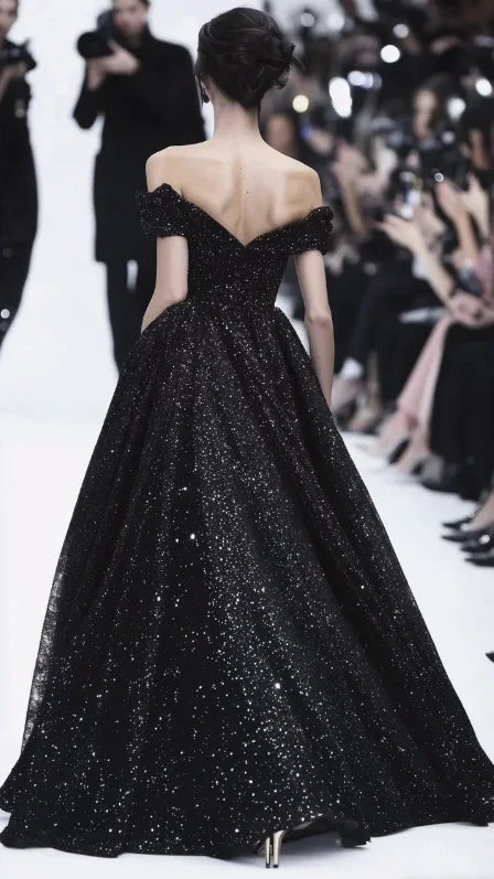 Abito da sera formale nero con paillettes scintillanti Y8344