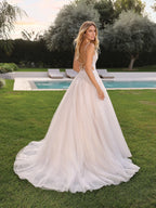 Lakshmigown Boho A Line Tulle Wedding Dress With V Neck Spaghetti Straps Custom