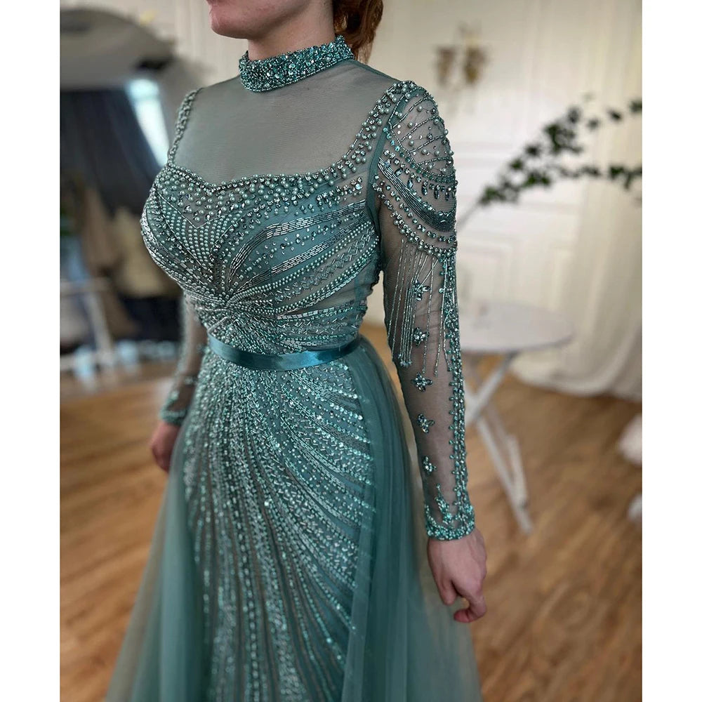 Serene Hill Nude Beaded Mermaid Evening Gown Muslim Party Dress DLA71533