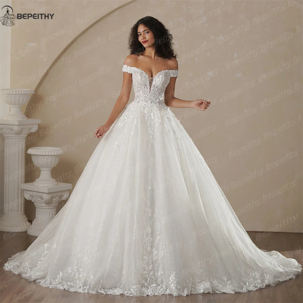 Custom Off The Shoulder Lace Wedding Dress Ivory Bridal Gown Women 2025
