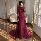 Customized Wine Red Mermaid Evening Dress With Lace Formal Party Gown
