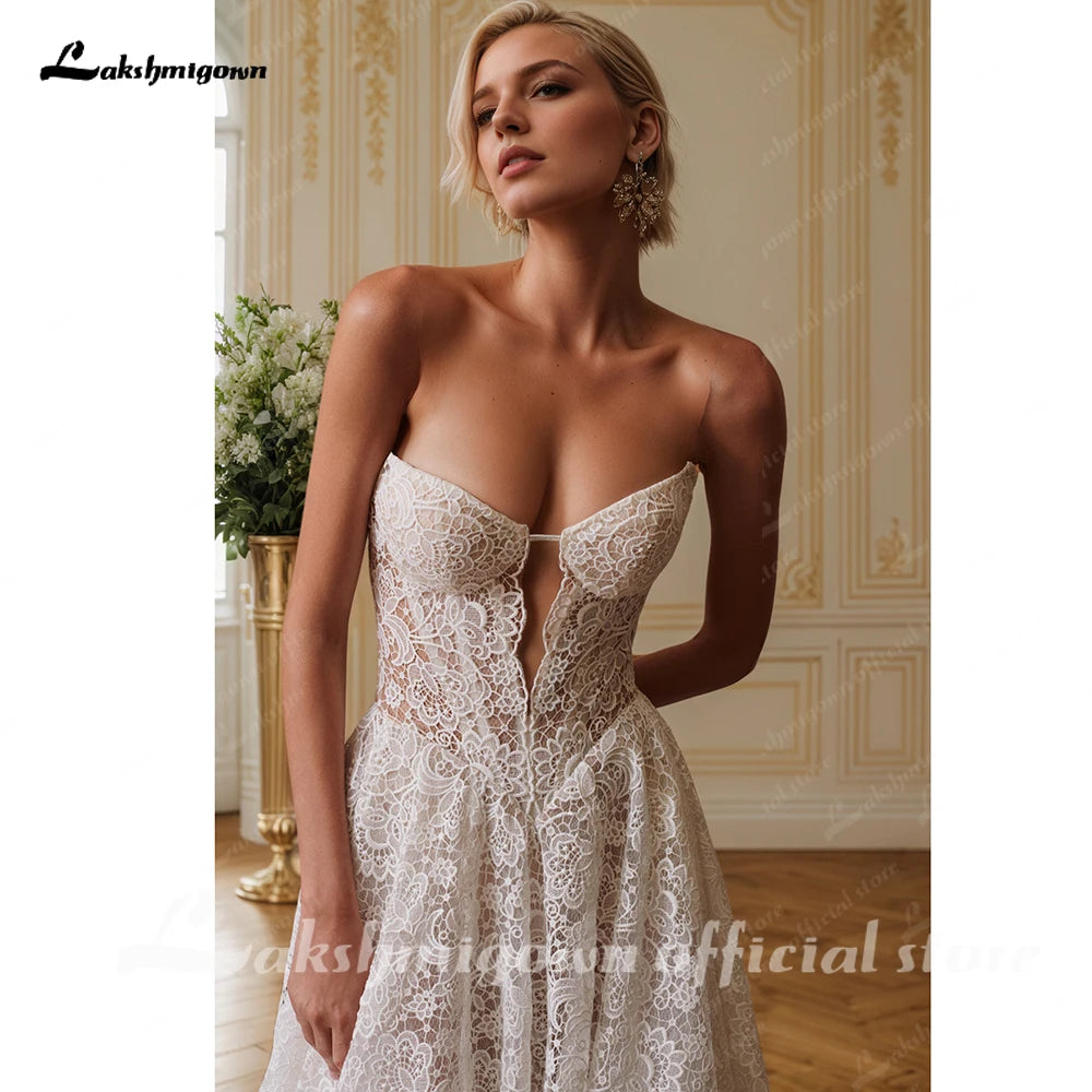 Custom Lace Sweetheart A Line Off Shoulder Wedding Dress For Women