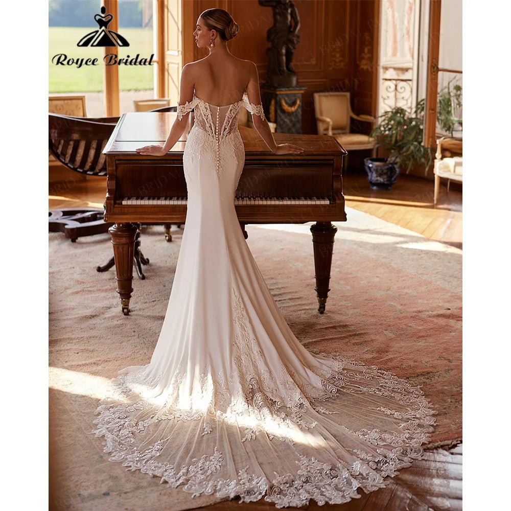 RoyalBridal Mermaid Satin Wedding Dress With Chapel Train Sweetheart Design