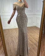 Luxury Caramel Mermaid Beaded Evening Dress LA73082