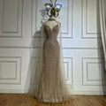 Caramel Mermaid Arabic Evening Dress With Beaded Cape Sleeves For Party