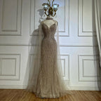 Caramel Mermaid Arabic Evening Dress With Beaded Cape Sleeves For Party