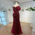 Wine Red Mermaid One Shoulder Beaded Evening Gown For Women Custom Party Dress