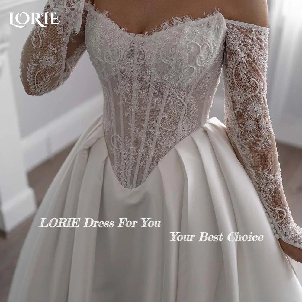 Lorie Lace Wedding Dress A-Line Sweetheart Long Sleeve Applique Corset Bridal