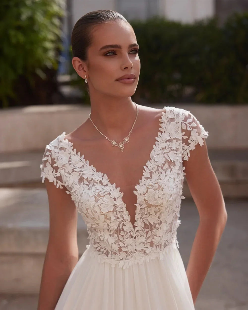 Lakshmigown Custom Lace Chiffon Boho V Neck Open Back Wedding Bridal Dress