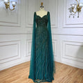 Blue Mermaid Beaded Evening Dress with Cape Sleeves Custom Wedding Gown