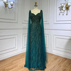 Blue Mermaid Beaded Evening Dress with Cape Sleeves Custom Wedding Gown