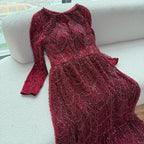 Wine Red Long Sleeve Muslim Evening Dress Beaded Pearl Plus Size Party Gown
